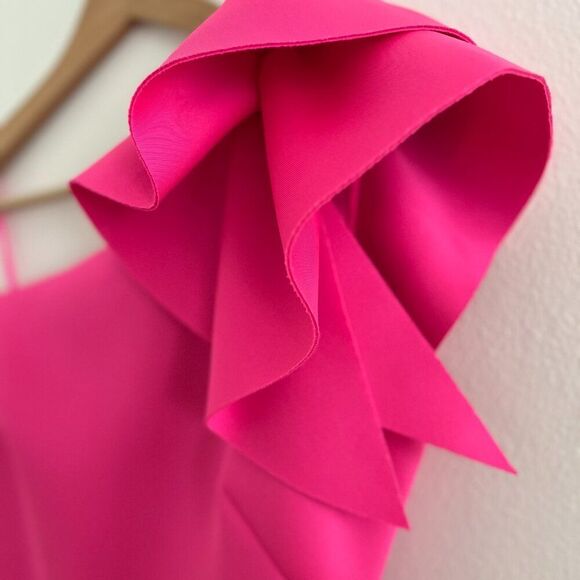 Eliza J. One-Shoulder Scuba Crepe Cocktail Dress in Hot Pink - Picture 5 of 8